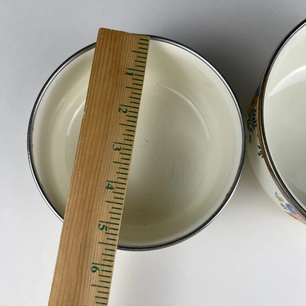 VTG Bowls M.‎ Kamenstein Enamel Set of 2 Floral 1982 Kitchenware Grandamcore